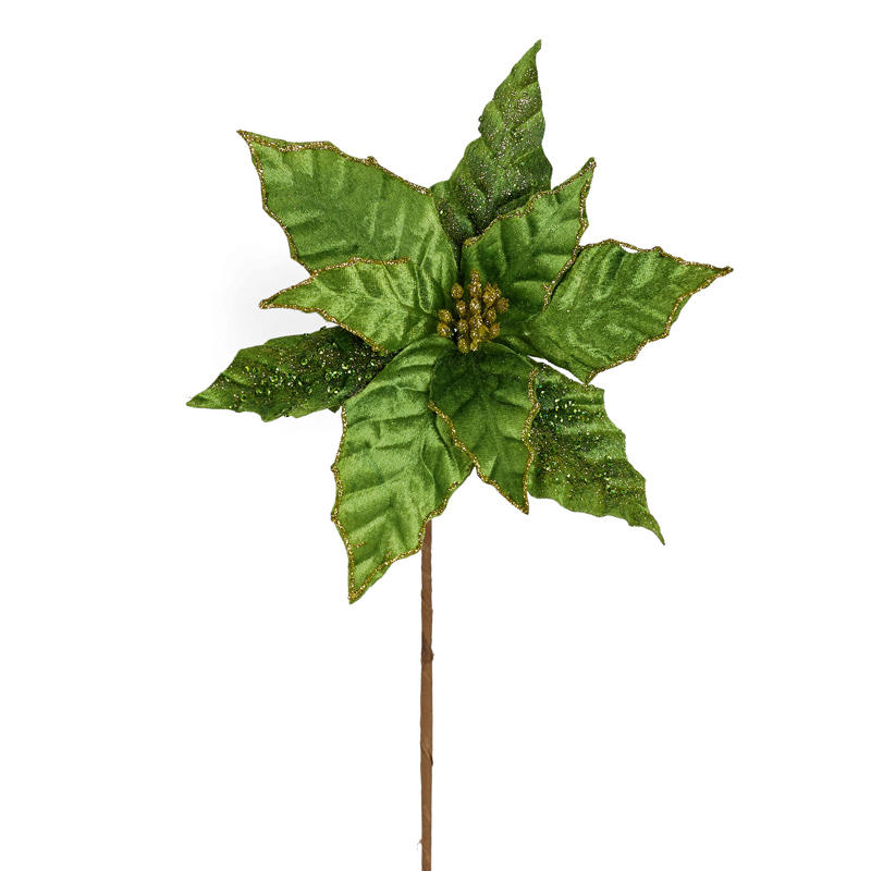 Set of Two Emerald Green Velvet Poinsettia Stem
