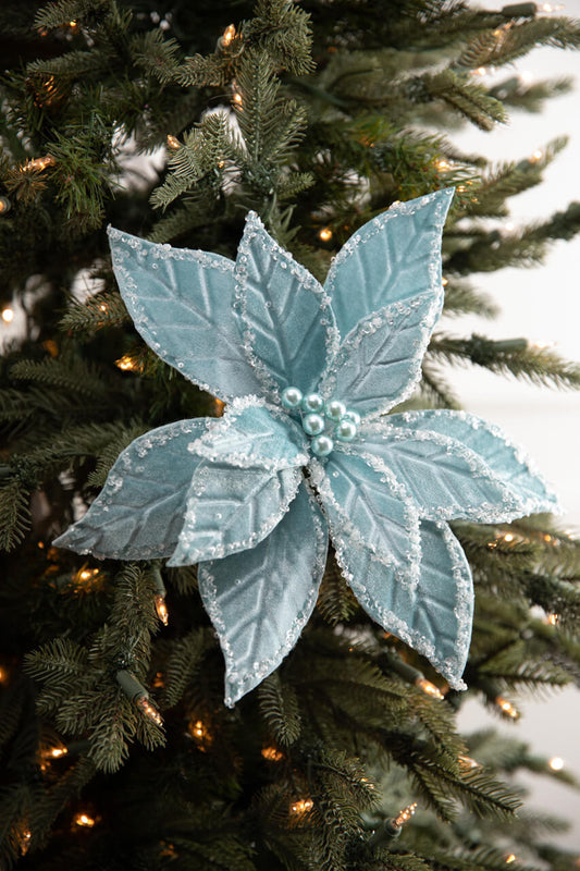 22” Light Blue Velvet Poinsettia Stem