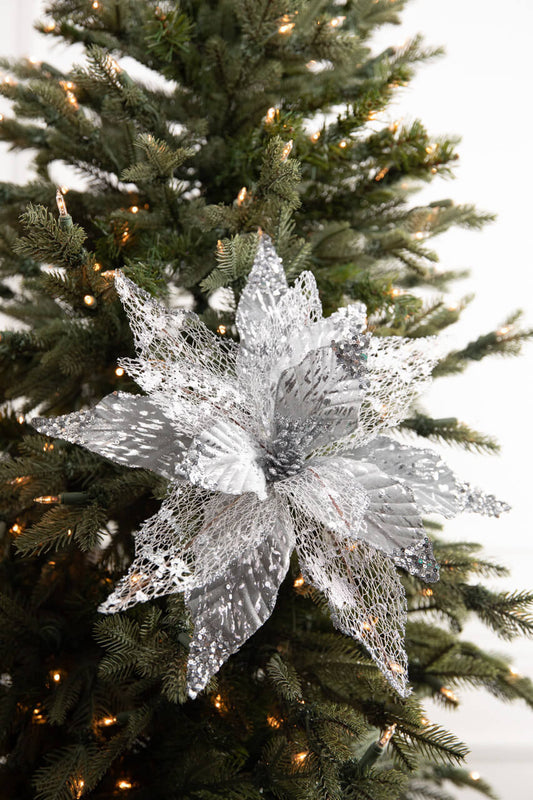 22” Velvet Sheer Poinsettia Stem - Silver