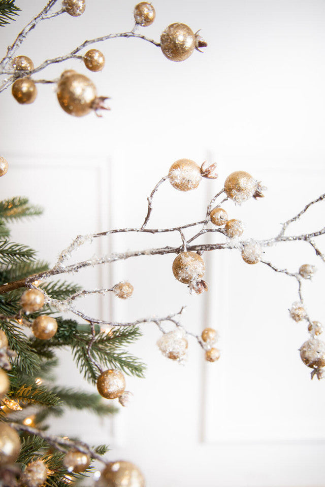 38” Champagne Gilded Frosted Crabapple Christmas Spray