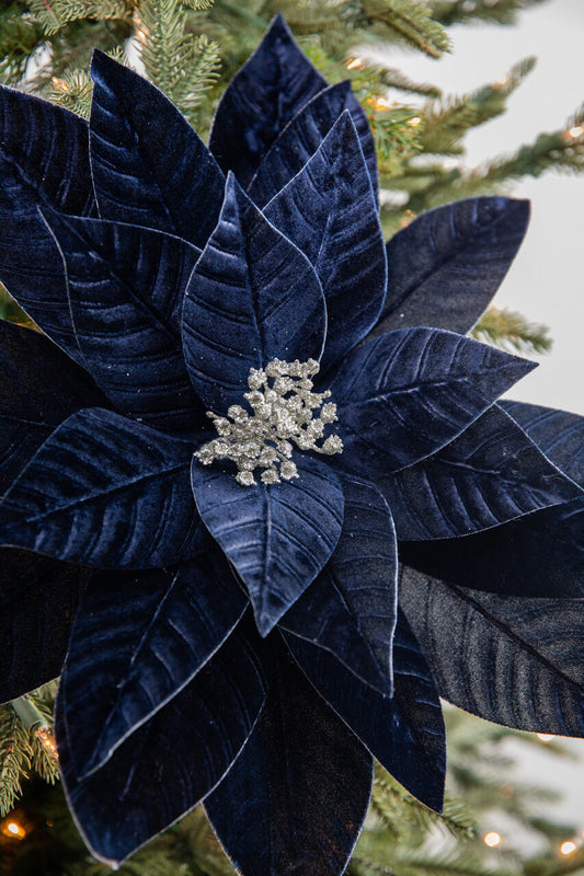 22” x 17” Giant Velvet Poinsettia Stem - Midnight Blue