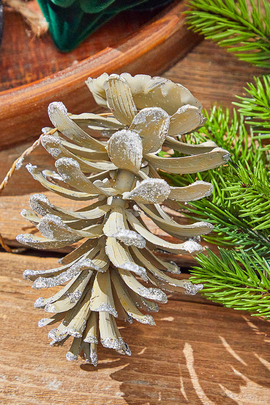 Set of Three 5” Plastic Glitter Long Leaf Pinecone