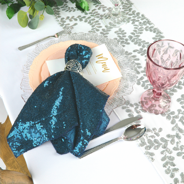 Set Of Ten Glitz Sequin Napkin 20"x20" - Peacock Teal