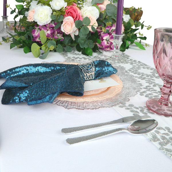 Set Of Ten Glitz Sequin Napkin 20"x20" - Peacock Teal