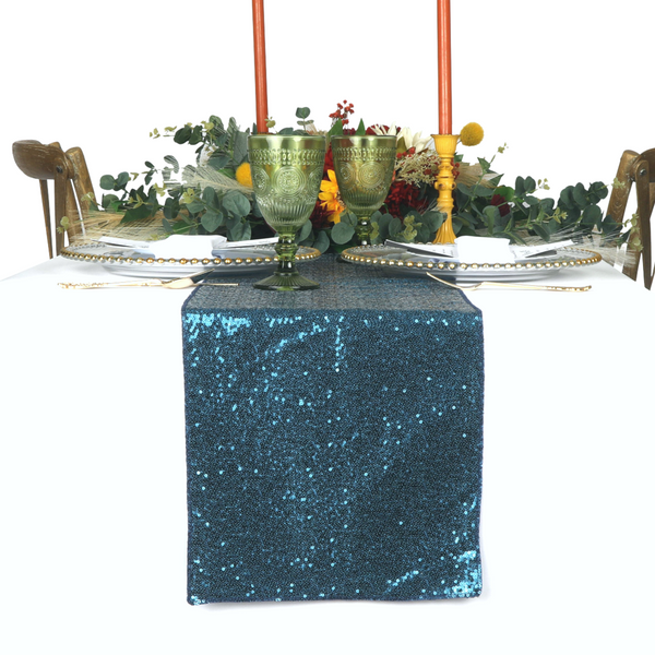 Glitz Sequin Table Runner - Peacock Teal