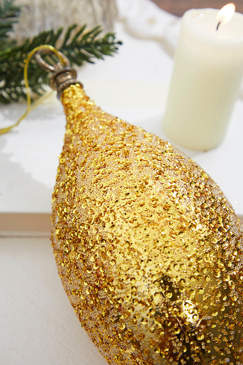 12” Gold Beaded Finial Ornament