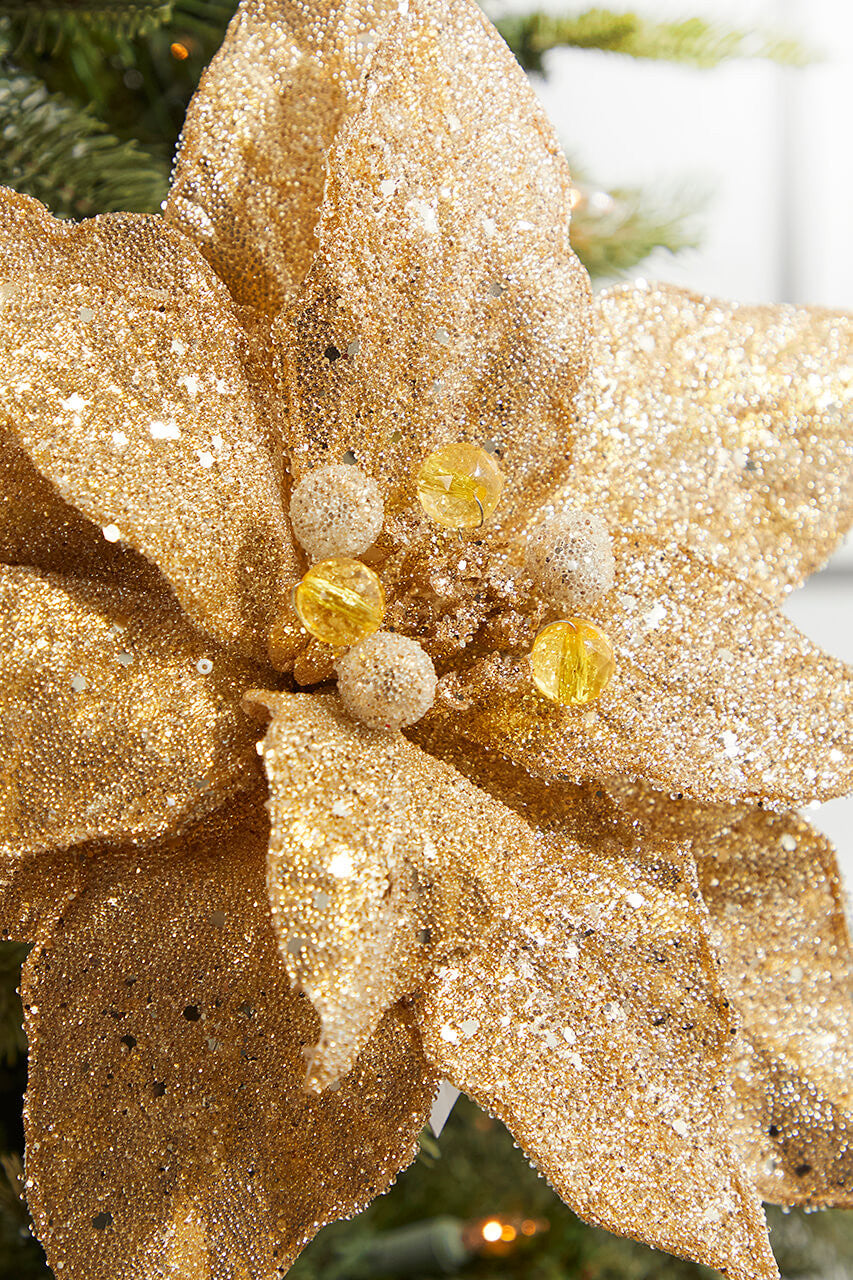 24" Gold Micro Beaded Sequins Poinsettia Stem