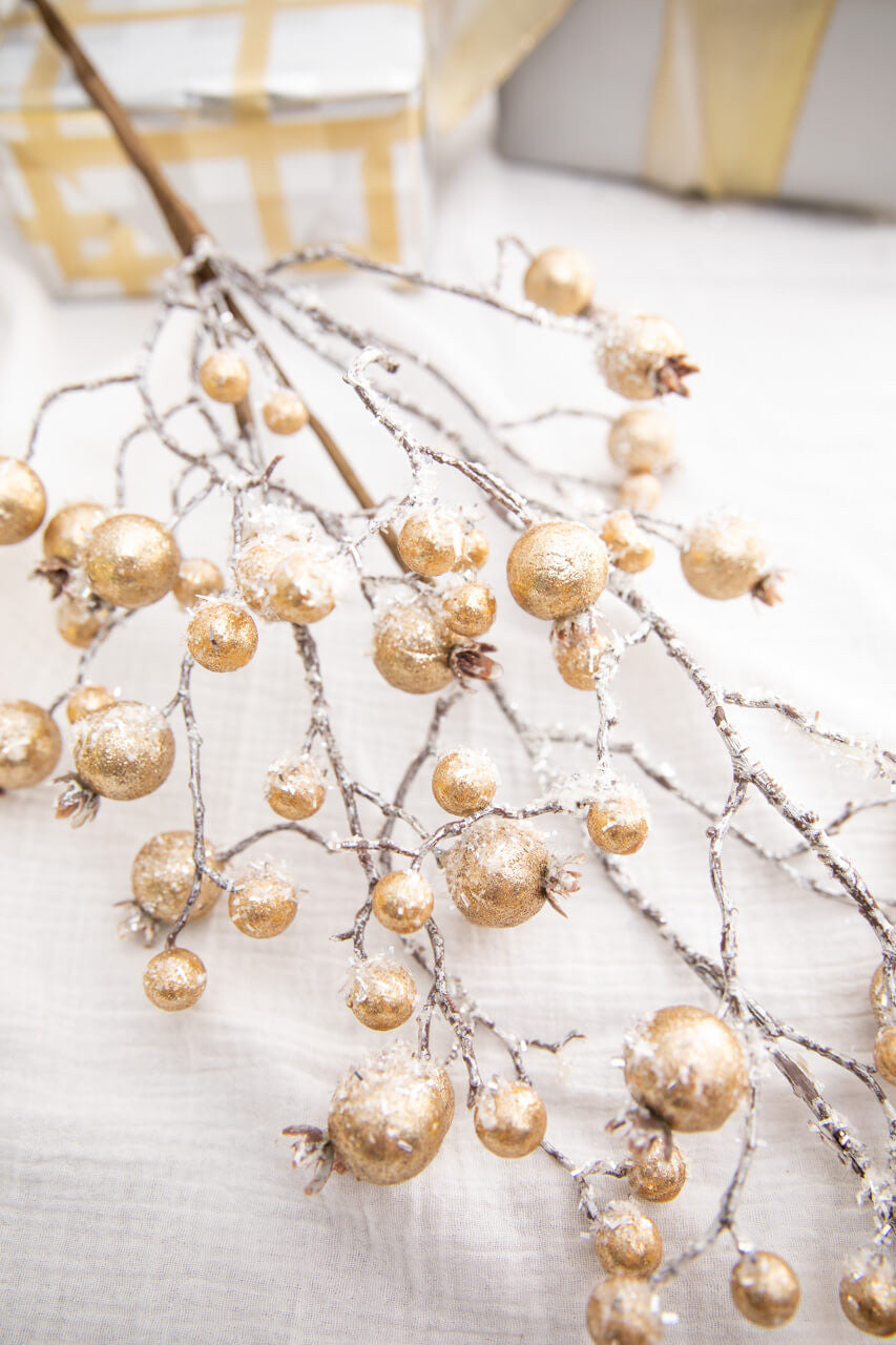 38” Champagne Gilded Frosted Crabapple Christmas Spray