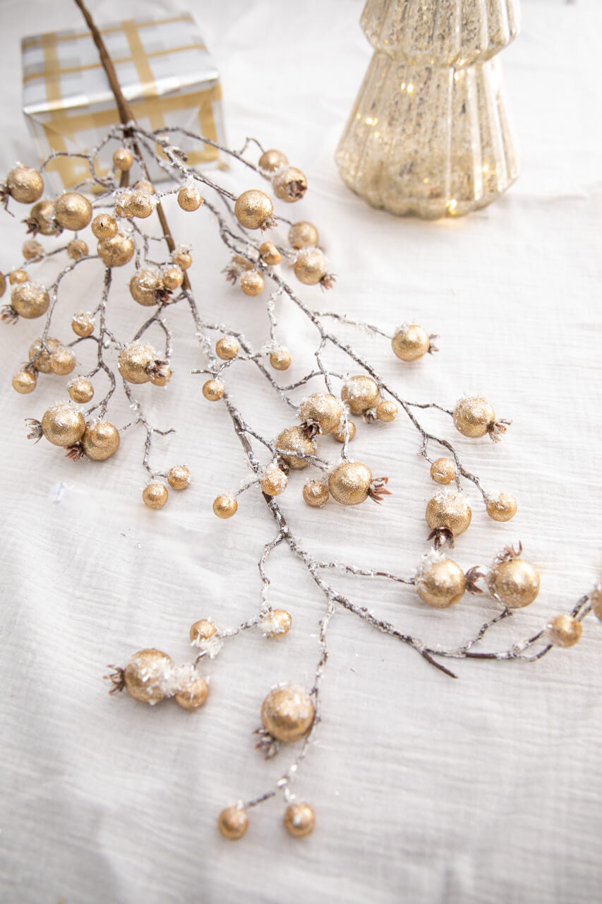 38” Champagne Gilded Frosted Crabapple Christmas Spray