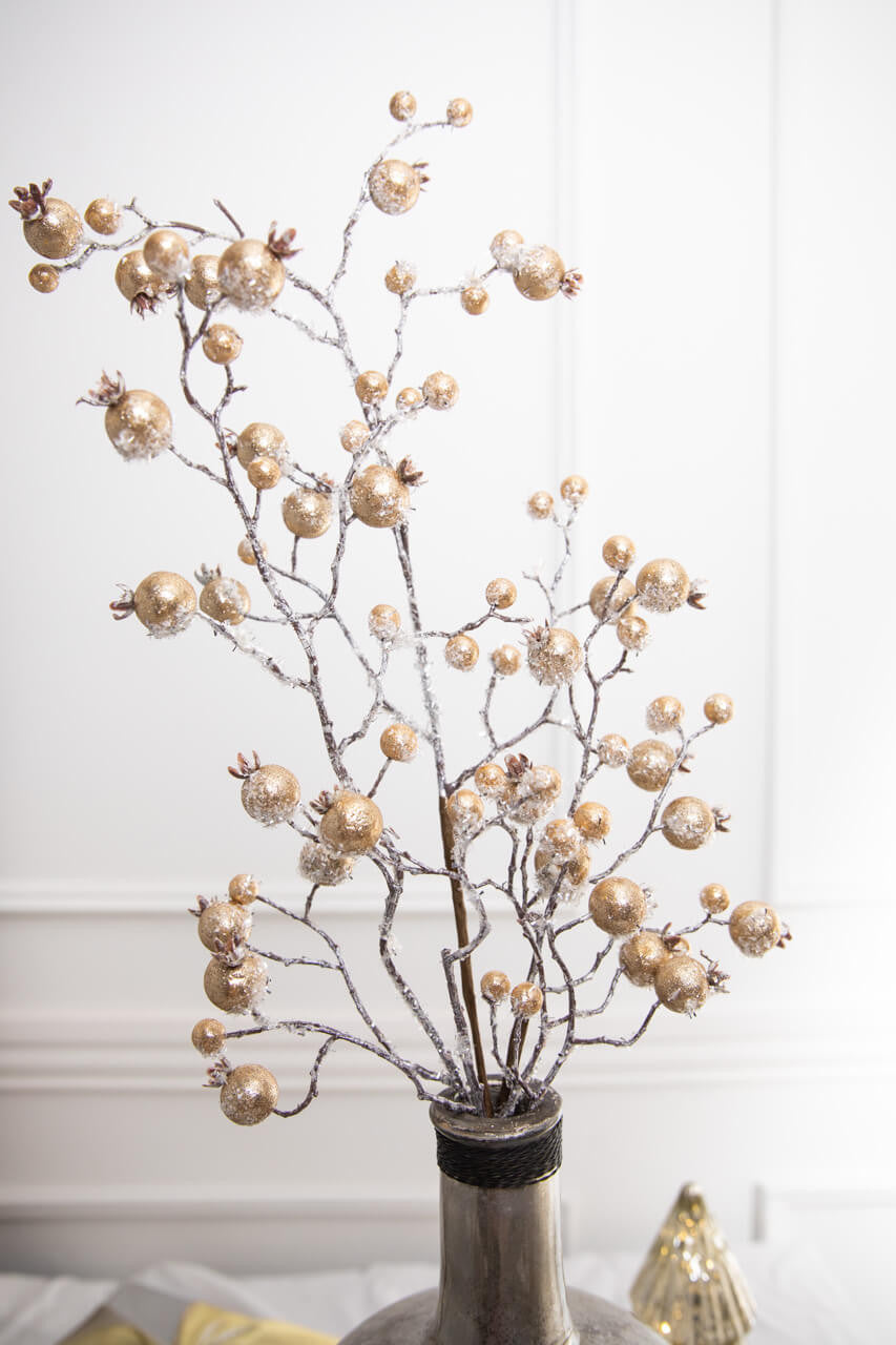 38” Champagne Gilded Frosted Crabapple Christmas Spray