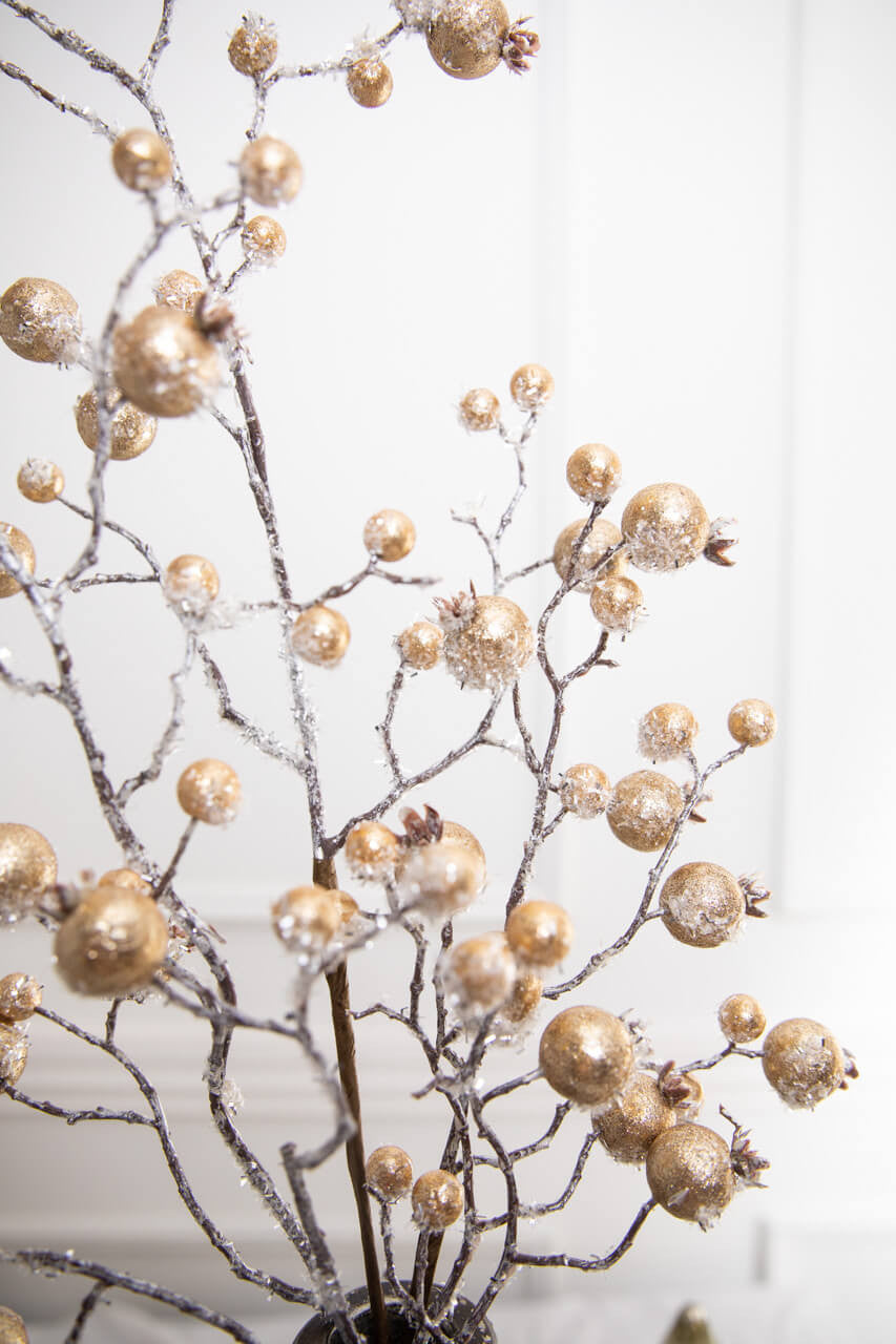 38” Champagne Gilded Frosted Crabapple Christmas Spray