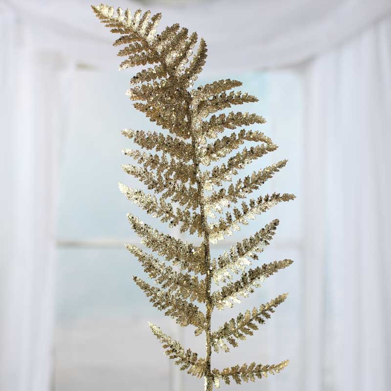 Set Of Three Gold Sparkling Fern Spray