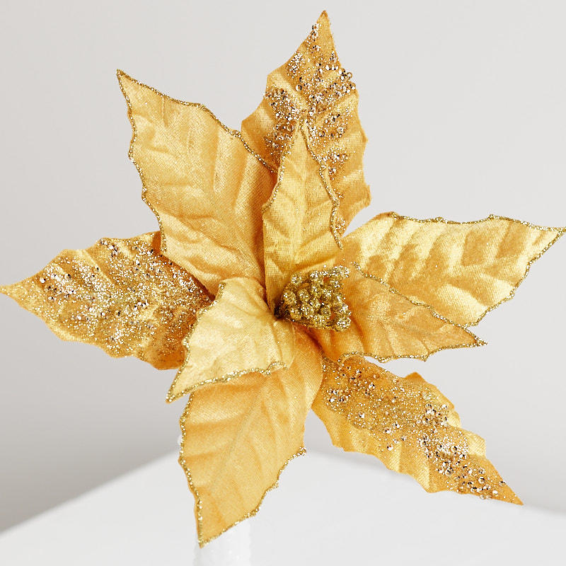 Set of Two Gold Velvet Poinsettia Stem