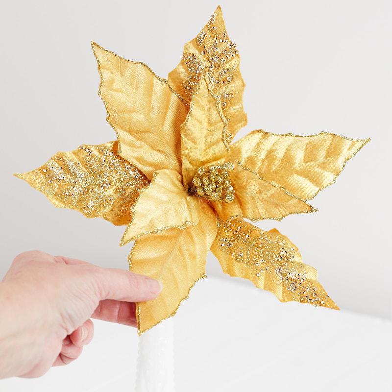 Set of Two Gold Velvet Poinsettia Stem