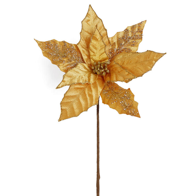 Set of Two Gold Velvet Poinsettia Stem