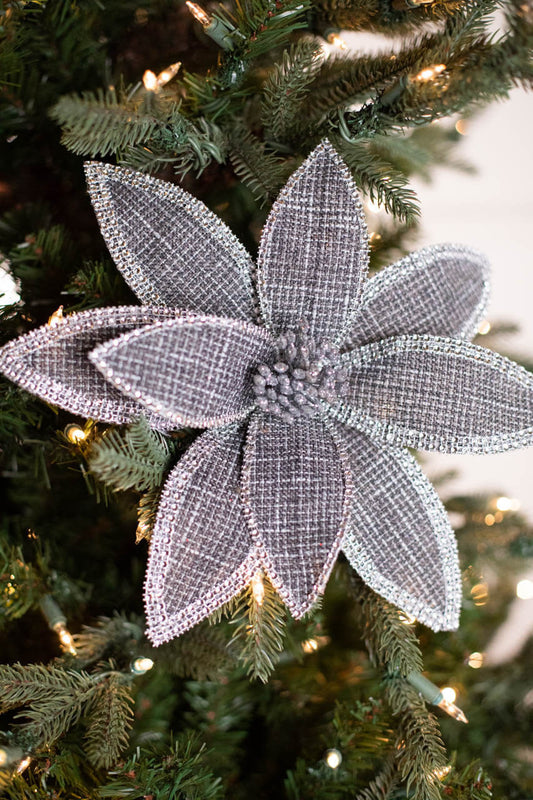 22” Grey Linen Jewel Poinsettia Stem