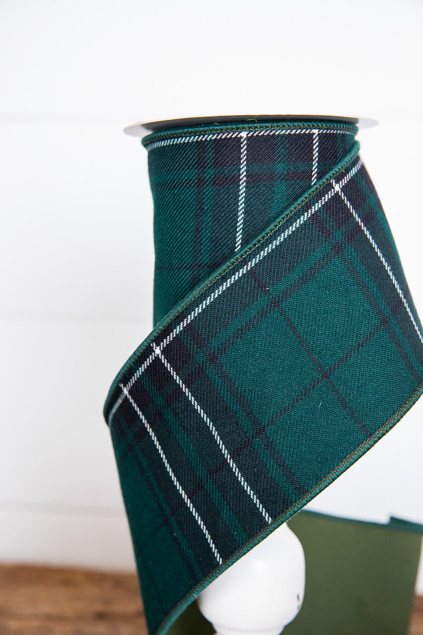 4" x 5 Yard Hunter Green Plaid Checks Tafetta Ribbon