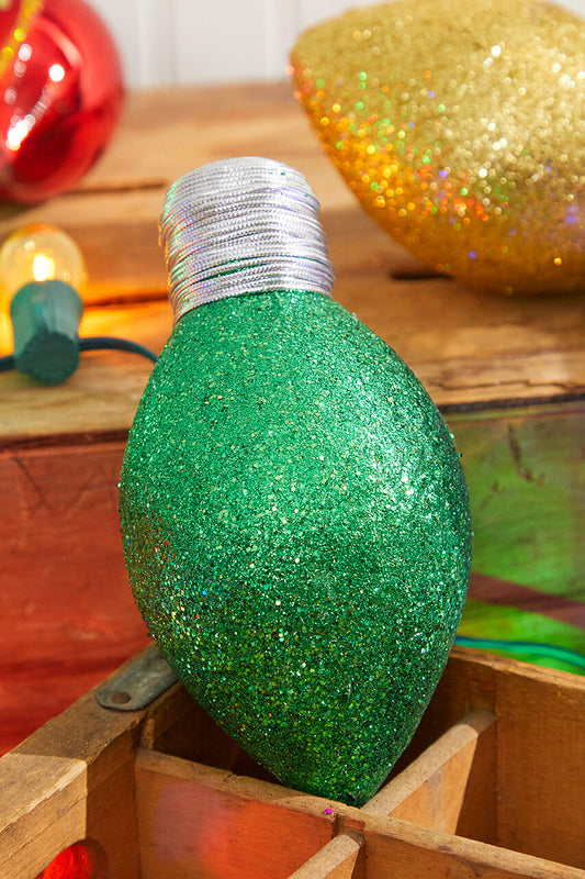 7" Green Glitter Light Bulb Ornament