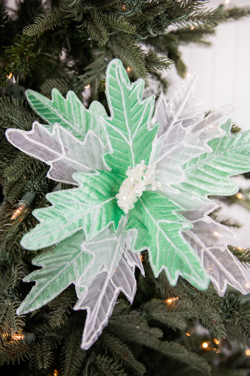 24” Green & White Frosted Glitter Poinsettia