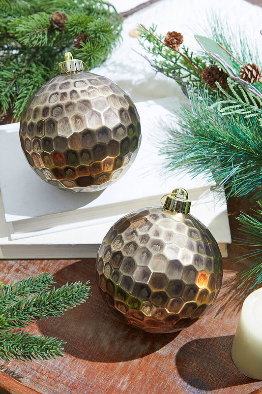 Brown Hammered Antique Ball Ornament - Box of 2