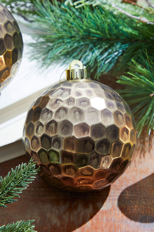 Brown Hammered Antique Ball Ornament - Box of 2