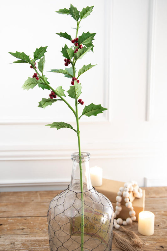 Set Of Three 30” Holly Stem With Red Berries