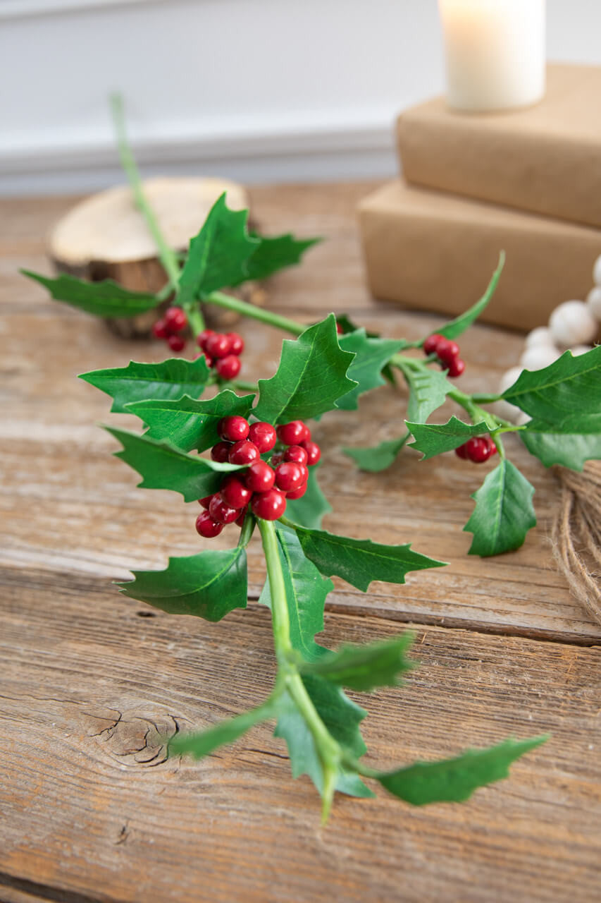 Set Of Three 30” Holly Stem With Red Berries