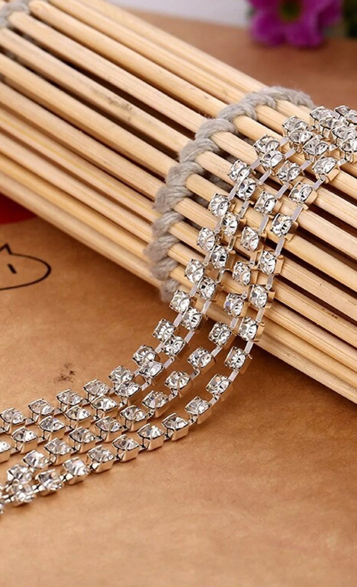 30 FT. Silver Diamond Rhinestone Chain Roll 3mm Gemstone Ribbon