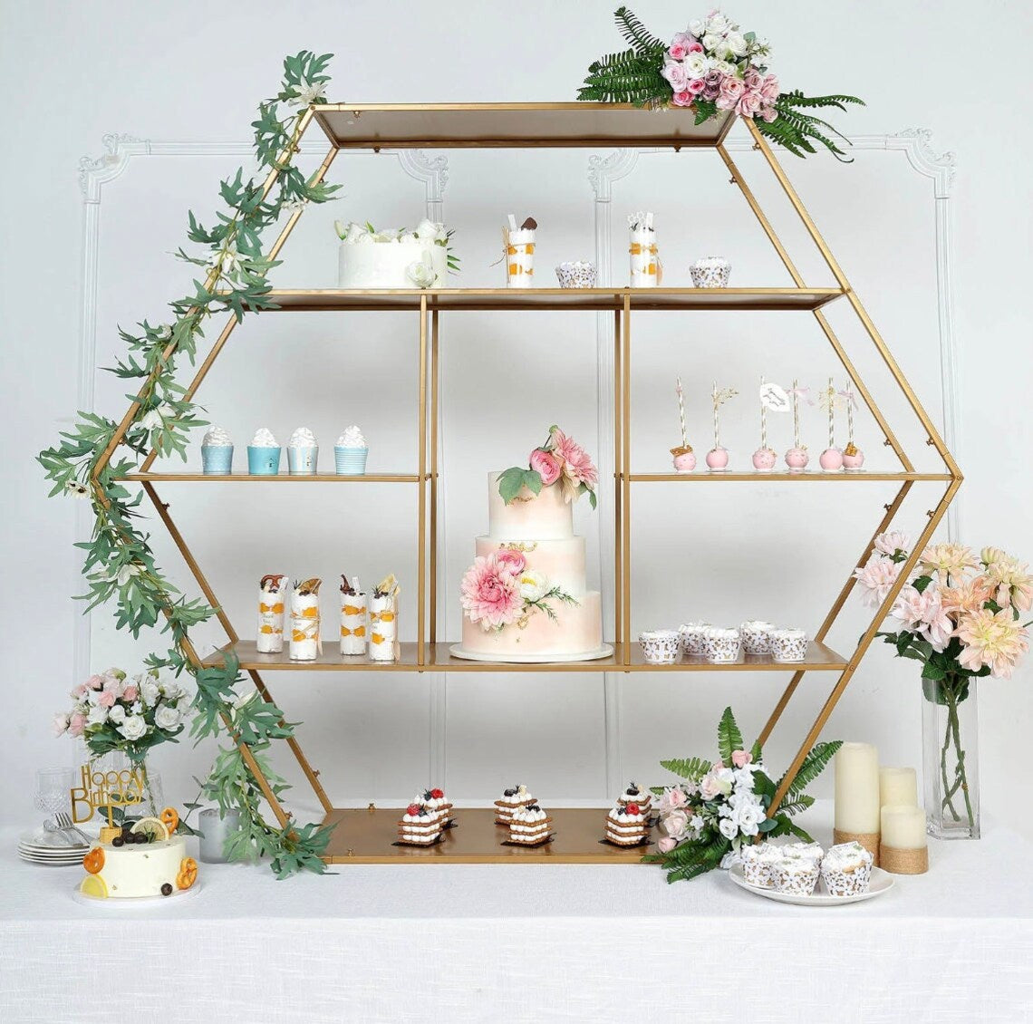 4 FT. Extra Large Gold Metal Tiered Dessert Shelf Display Rack Cake Stand