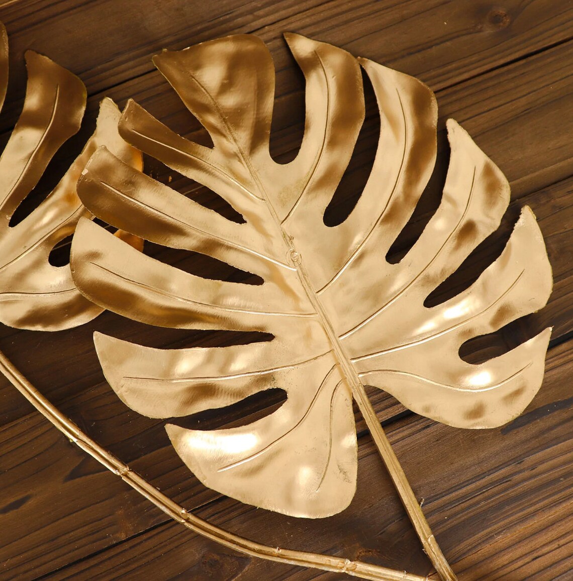 THREE 29" Metallic Gold Artificial Monstera Leaf Branch Vase Fille