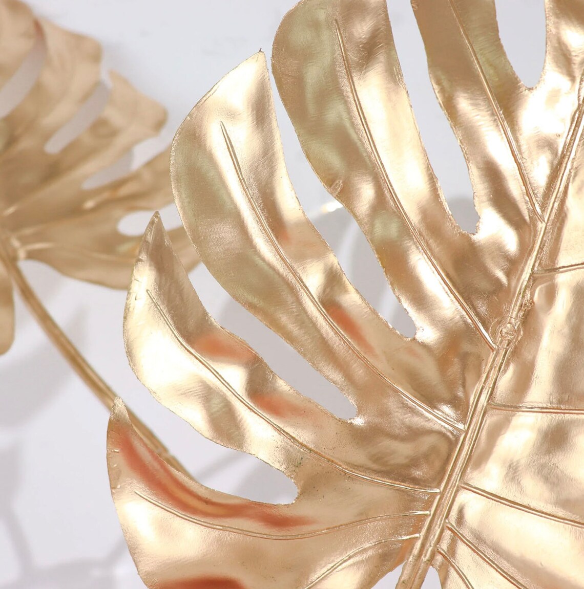 THREE 29" Metallic Gold Artificial Monstera Leaf Branch Vase Fille