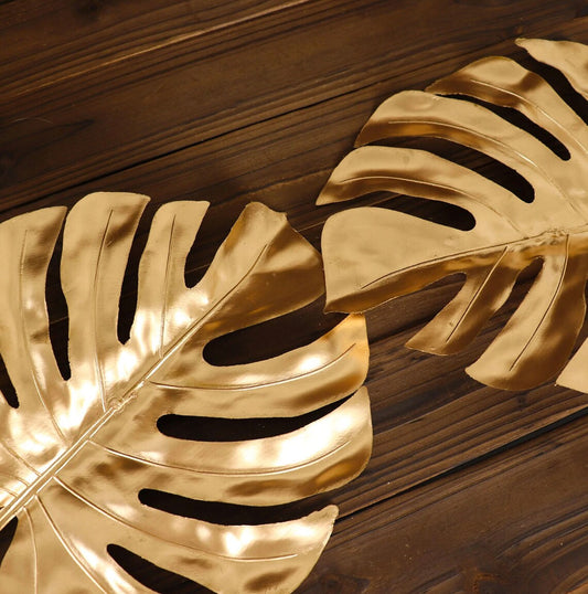 THREE 29" Metallic Gold Artificial Monstera Leaf Branch Vase Fille