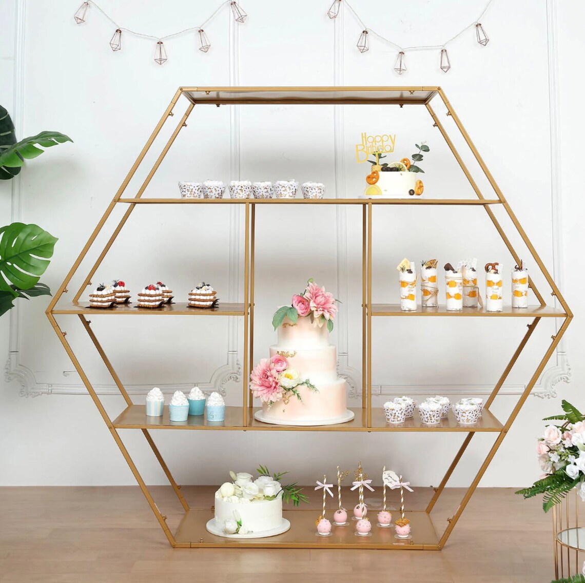 4 FT. Extra Large Gold Metal Tiered Dessert Shelf Display Rack Cake Stand