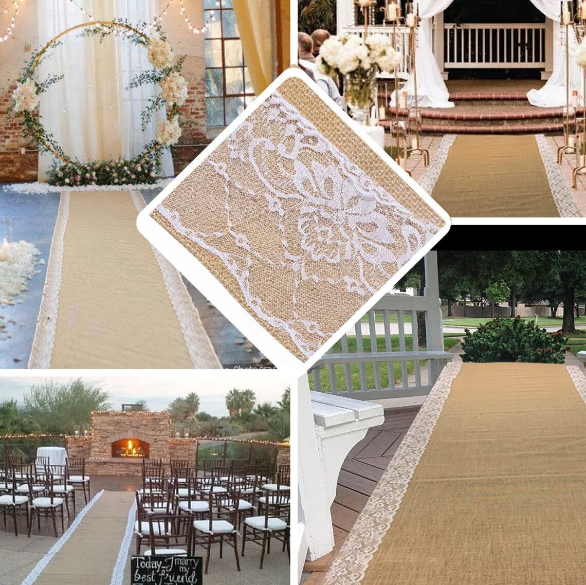 30FT Lace Burlap Aisle Runner
