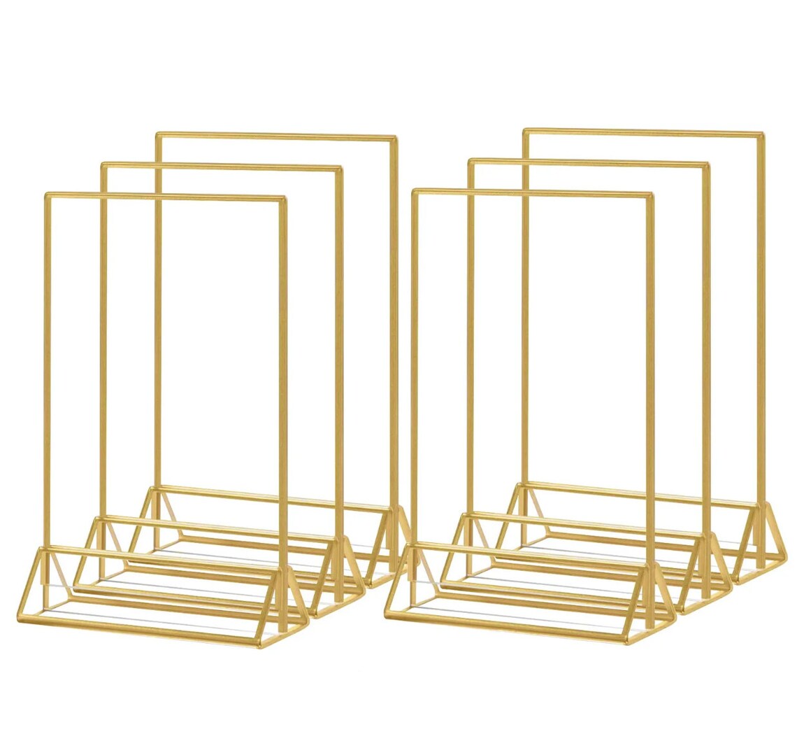 SIX 5"X9" Gold Frame Acrylic Freestanding Table Sign Holders