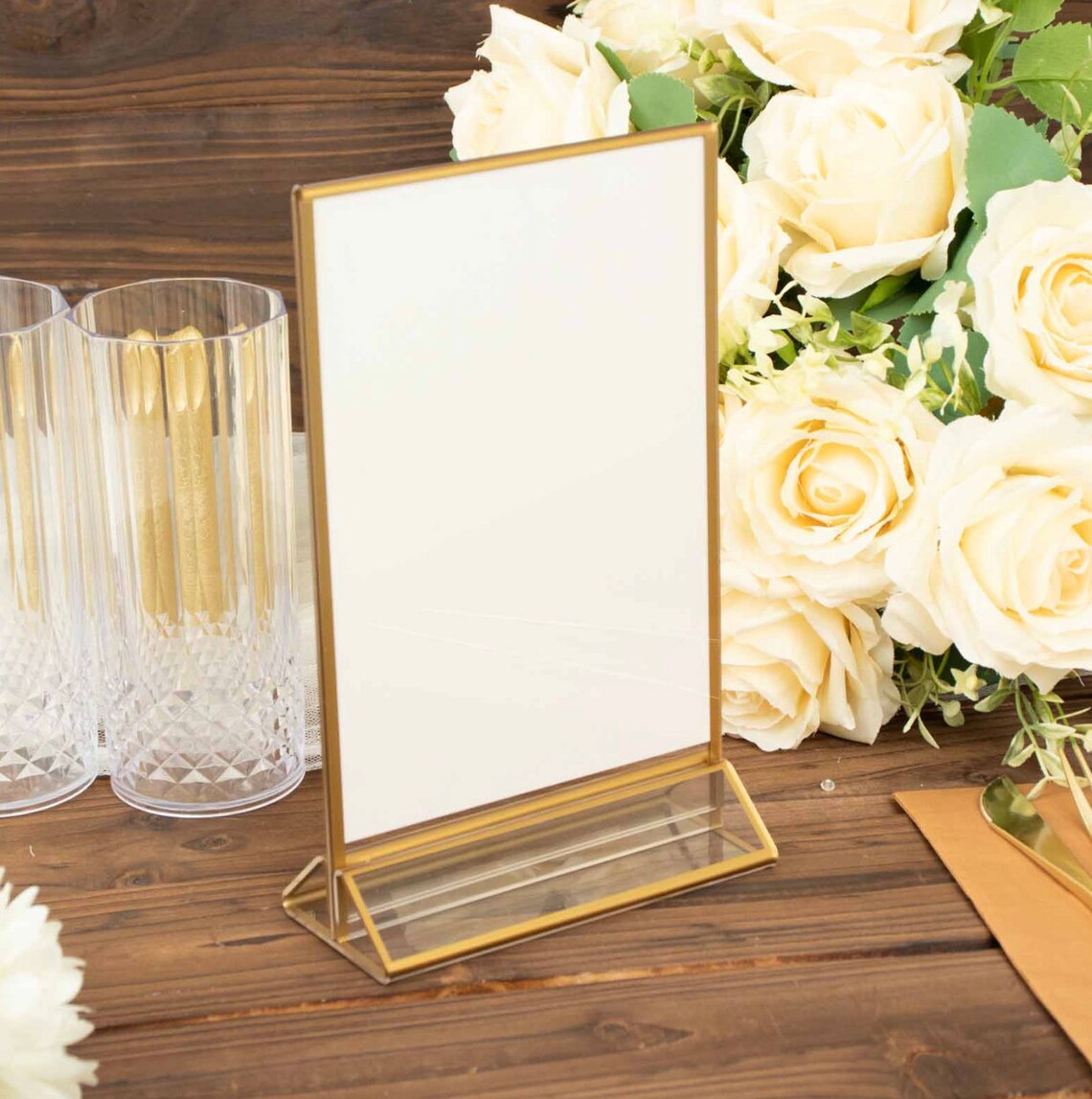 SIX 5"X9" Gold Frame Acrylic Freestanding Table Sign Holders