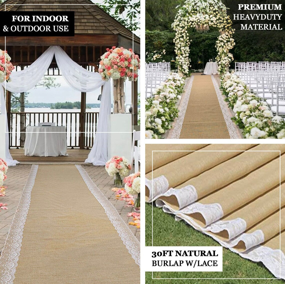 30FT Lace Burlap Aisle Runner