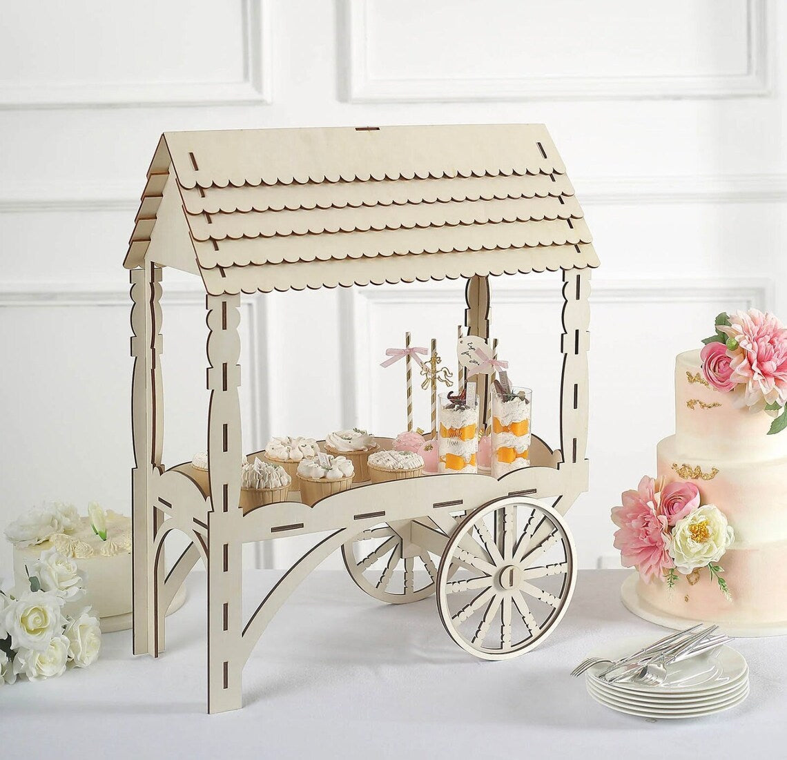 25" Wooden Dessert Mini Display Sweet Stall Candy Cart Cupcake Stand