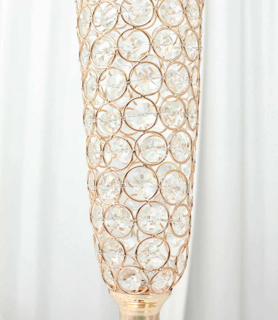 TWO 40" Gold Crystal Beaded Trumpet Glass Vases