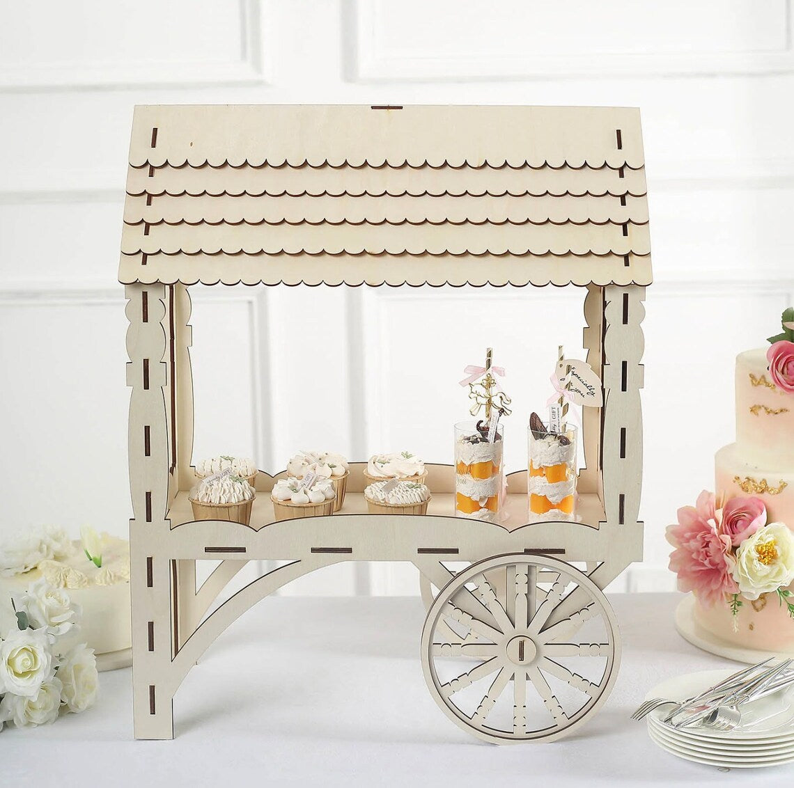25" Wooden Dessert Mini Display Sweet Stall Candy Cart Cupcake Stand