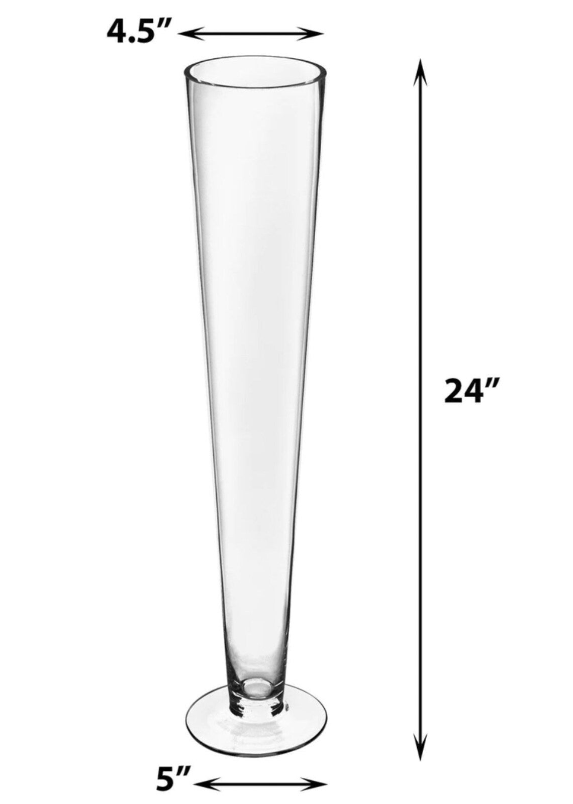 Set of Twelve 24" Tall Clear Flared Trumpet Glass Vases
