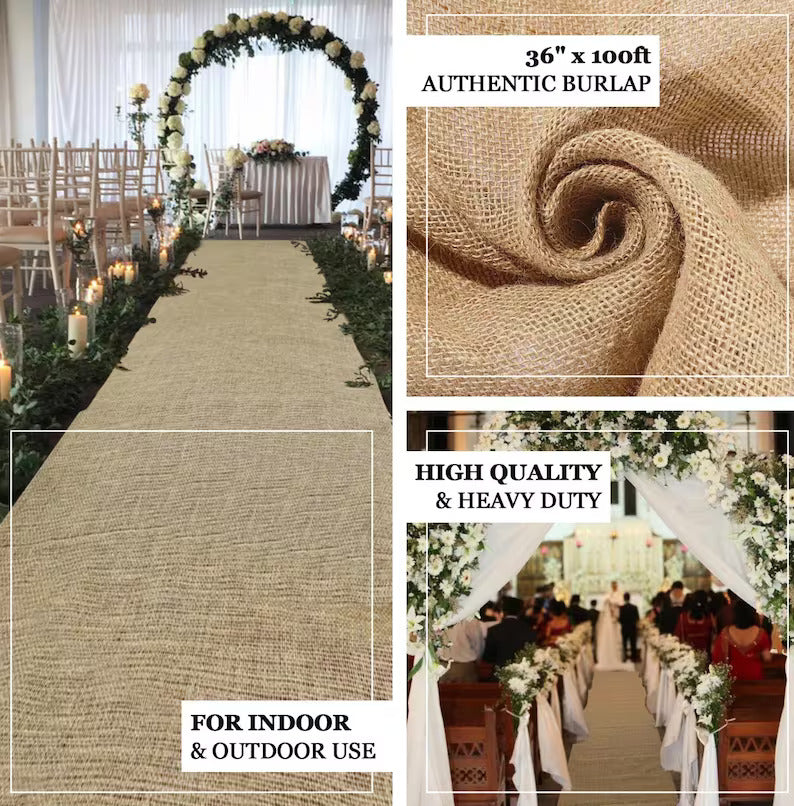 100FT Burlap Aisle Runner