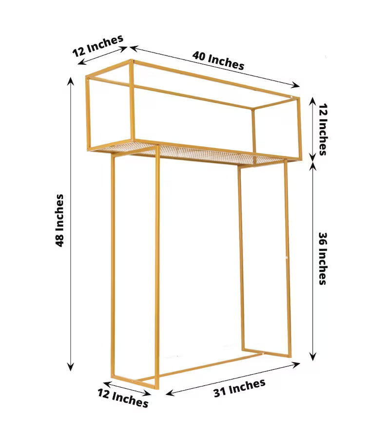 4 Foot Gold Heavy Duty Metal Rectangular Centerpiece Stand
