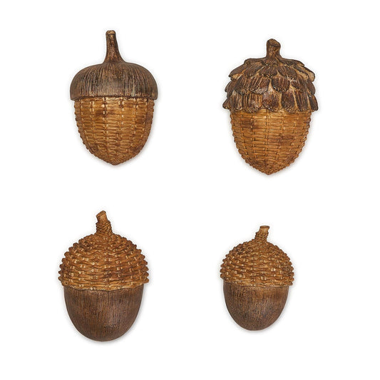 Set of 4 Large Acorn Decor with Basketweave Pattern Accent