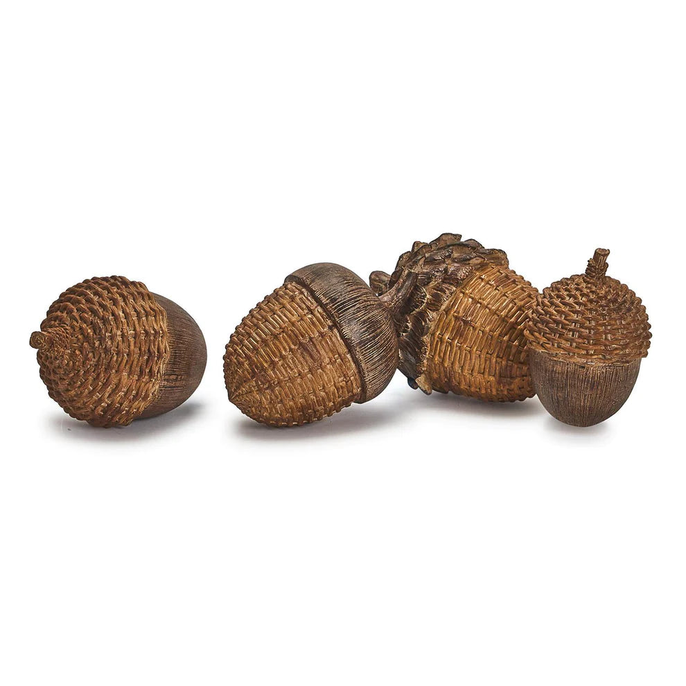 Set of 4 Large Acorn Decor with Basketweave Pattern Accent