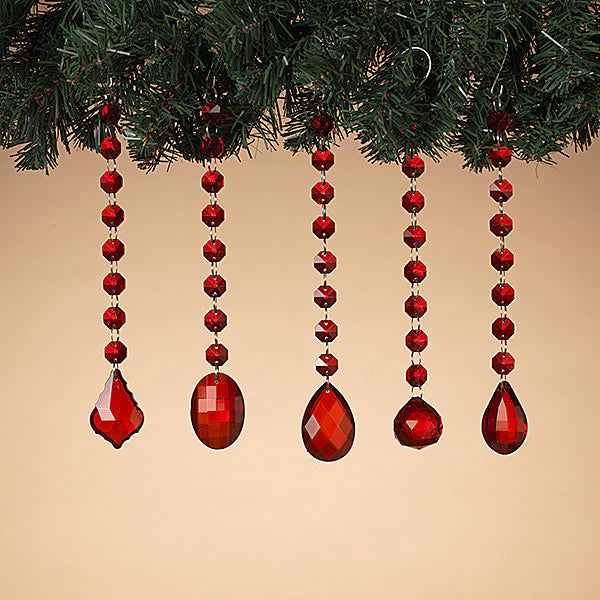 L Red Acrylic Jewel Ornament, 5 Asst, Set Of 5