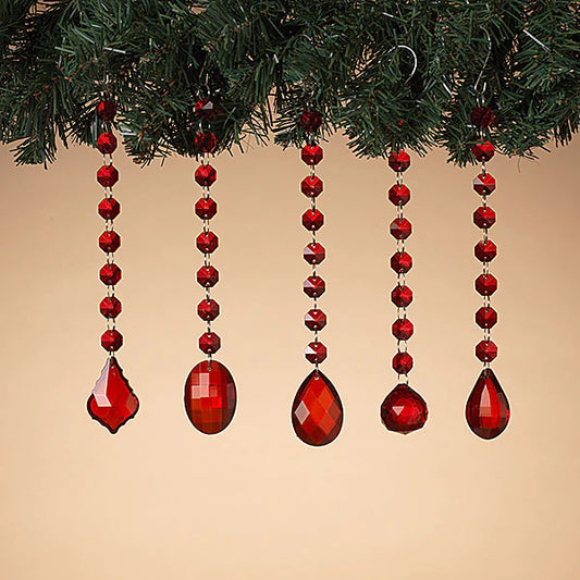 L Red Acrylic Jewel Ornament, 5 Asst, Set Of 5