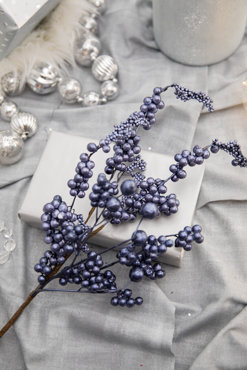 Set Of Two 18” Metallic Dew Berry Spray - Navy