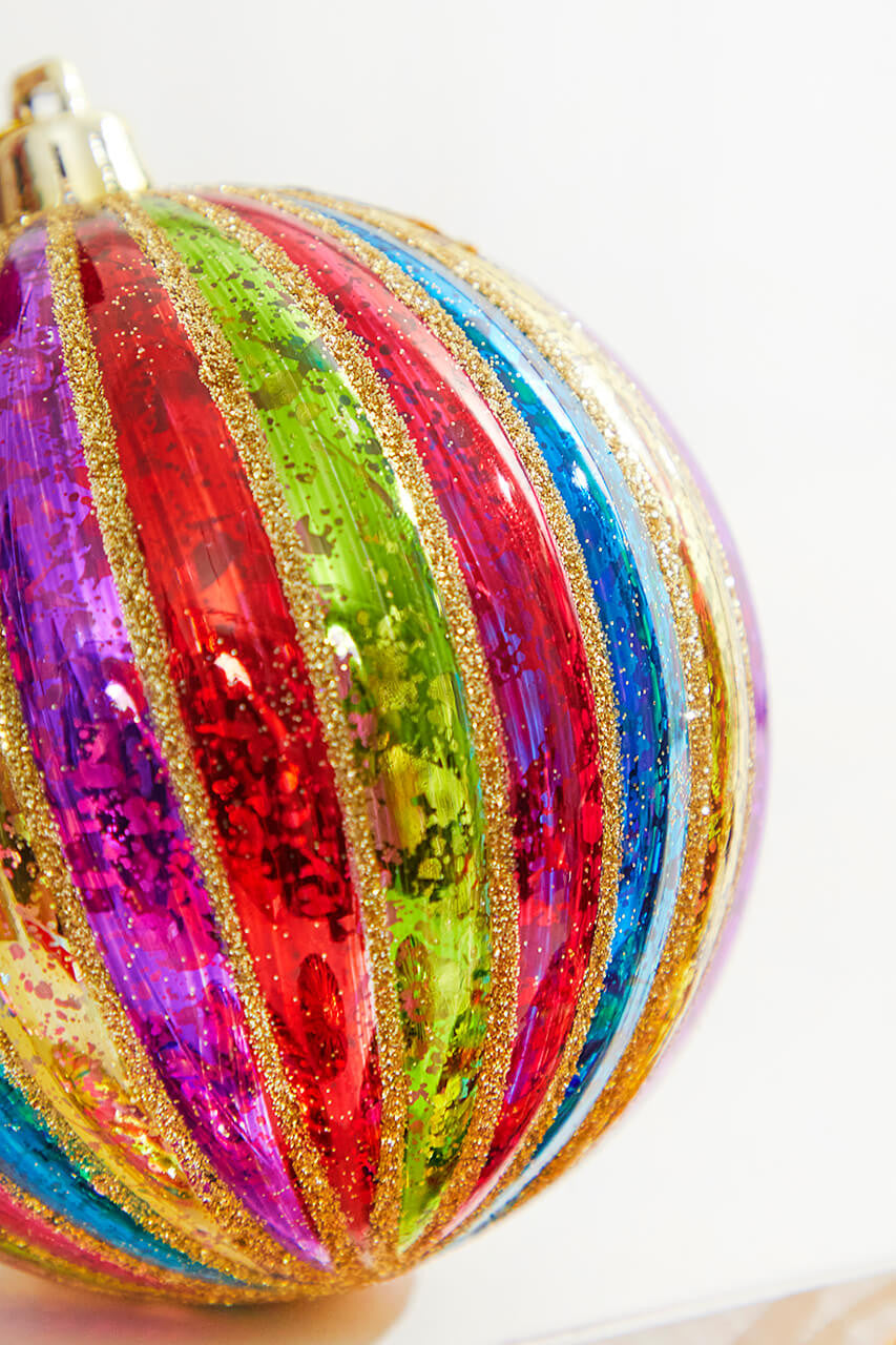 4" Multi Color Stripe Mercury Ball Ornament - Set of 4