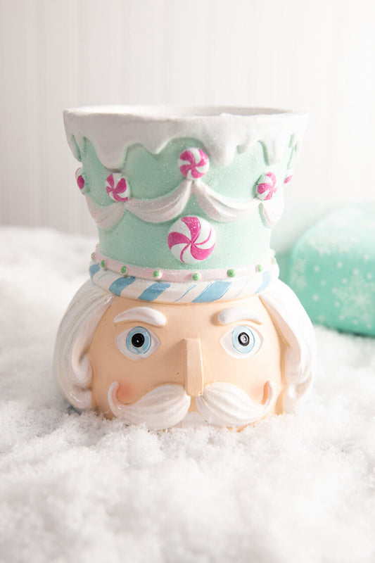 5.5” Teal Resin Pastel Candy Nutcracker Candle Holder